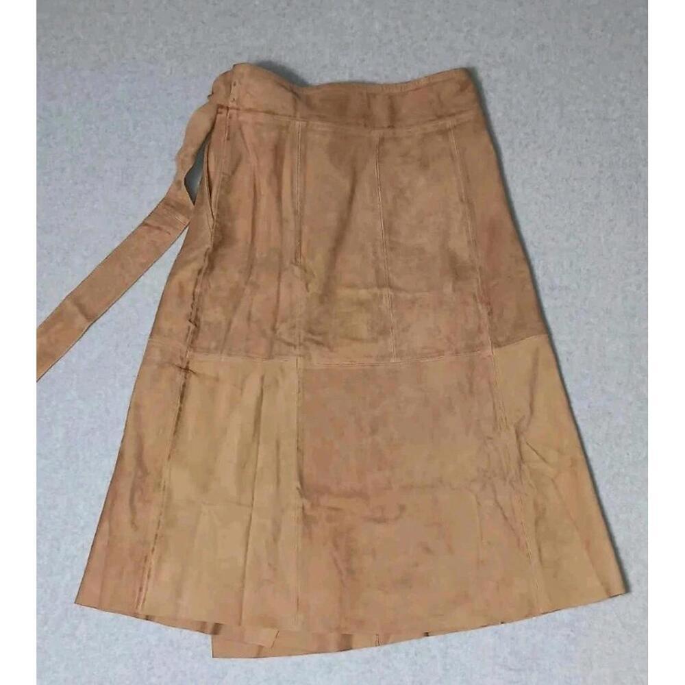 29 Porter Rd Goat Leather Midi Skirt Wrap Womens Size Medium Brown Tie... - Picture 13 of 13